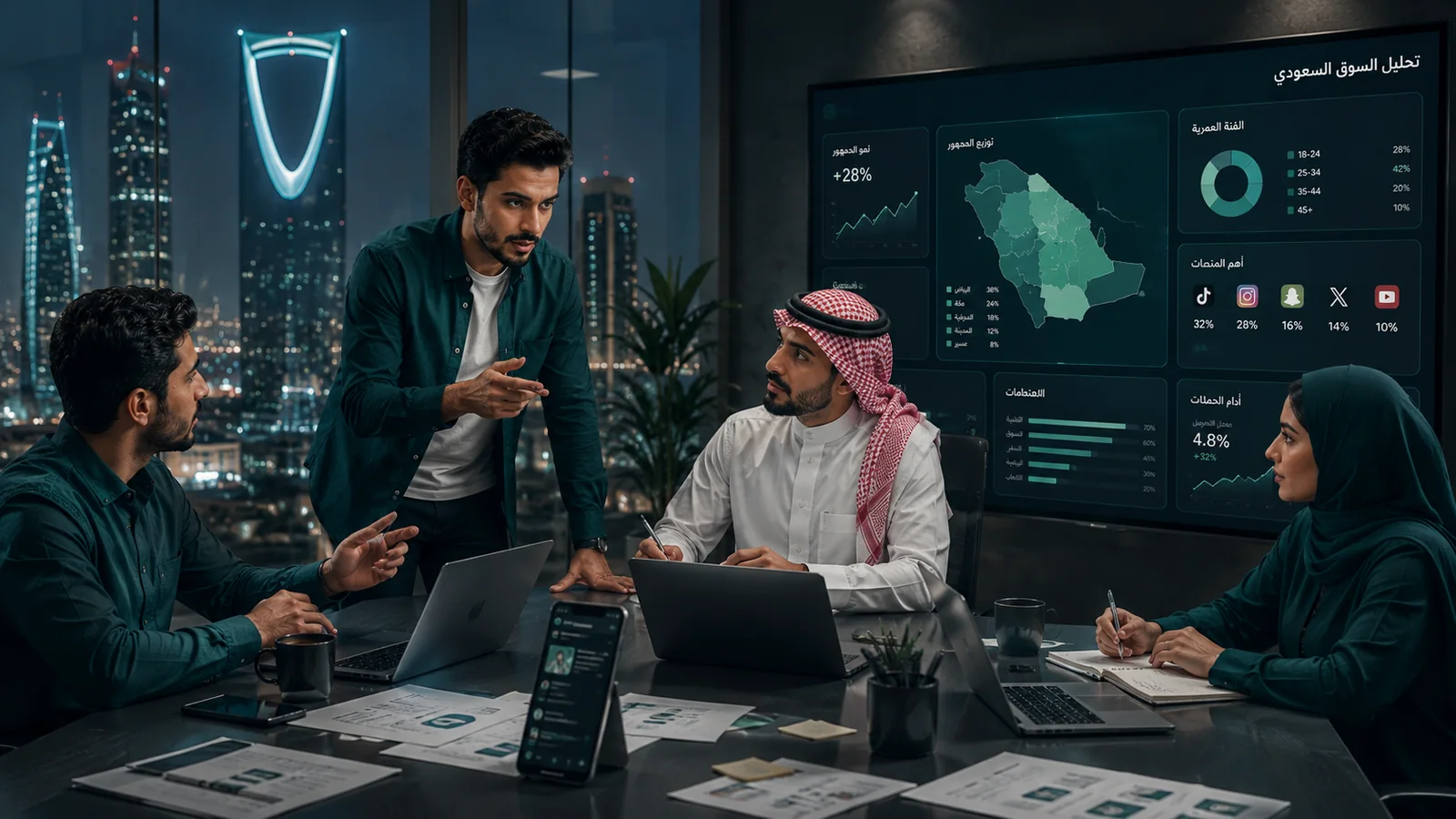 فريق تسويق يدرس السوق السعودي والخليجي